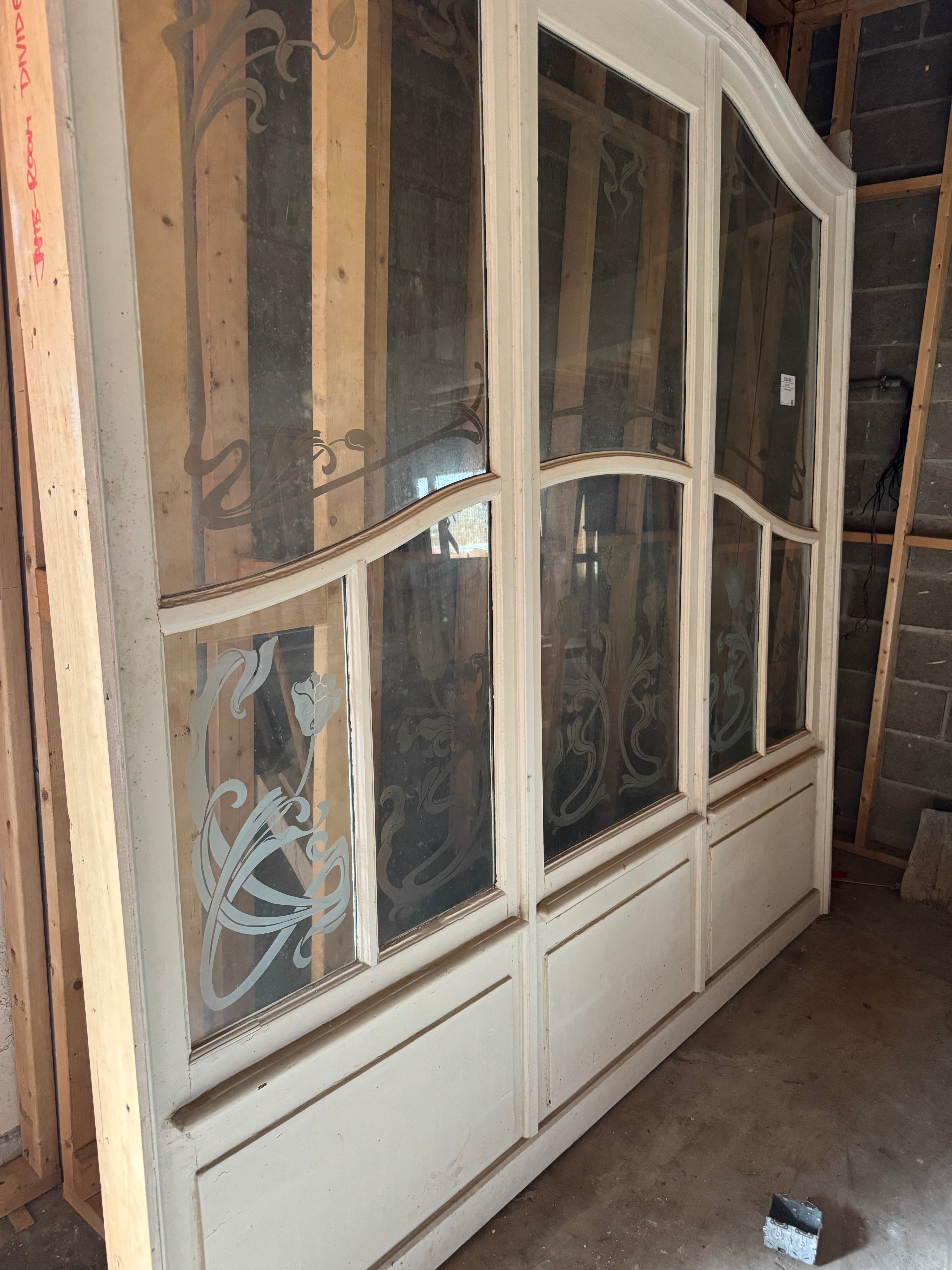 Antique Etched Glass Architectural Screen