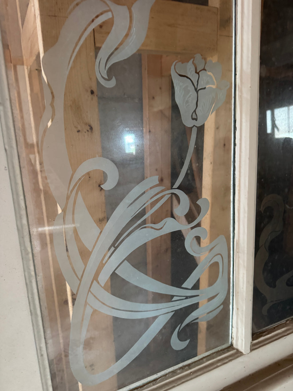 Antique Etched Glass Architectural Screen